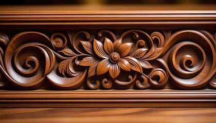 wood carving floral ornament Copy space for text  background 
