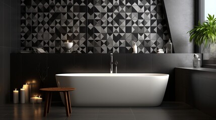 The decoration of black mosaic graphic tile is graphic