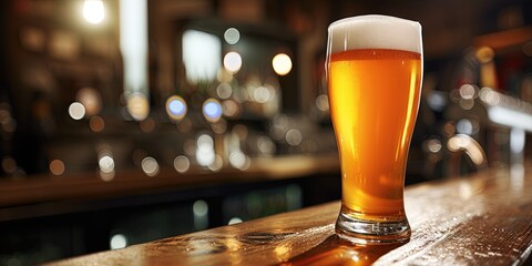 Fototapeta na wymiar Pale Ale beer in a glass on a bar countertop