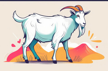 Cute goat illustration isolated on blue background. Farm animal goat cartoon character