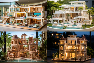 Luxurious toy villa. Cottage house, part cut with furniture.