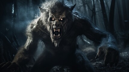 The woods are filled with frightening werewolves - obrazy, fototapety, plakaty