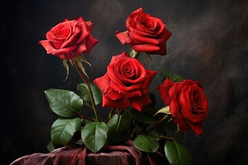 Naklejka premium Top view of rose flowers as a background close up Backdrop of colorful roses , Floral art made of colorful artificial roses in view, AI Generated
