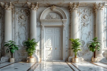 Fototapeta premium Front Door and Steps of an Old Town House, house door with marble columns