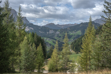Panoramic view of nature and mountains in the Dolomites Italy