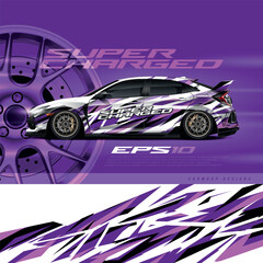 Racing car wrap design vector. Graphic abstract stripe racing background kit designs for wrap vehicle, race car, rally, adventure and livery	
