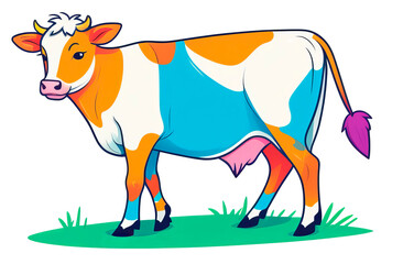 Abstract multicolored cow isolated on white background. illustration in cartoon design style