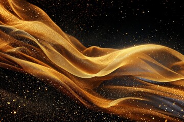 Abstract shine glow background. Gold glitter wave on brown.