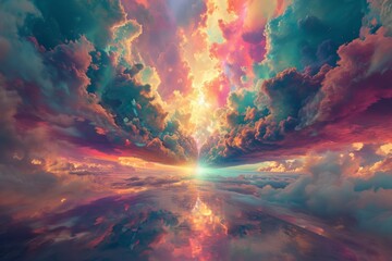Beautiful Landscape Background Sky Clouds Sunset Oil Painting View Wallpaper Landscape Light Colours Purple Anime style Magic and Colorful - obrazy, fototapety, plakaty