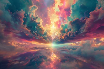 Poster Beautiful Landscape Background Sky Clouds Sunset Oil Painting View Wallpaper Landscape Light Colours Purple Anime style Magic and Colorful © Werckmeister