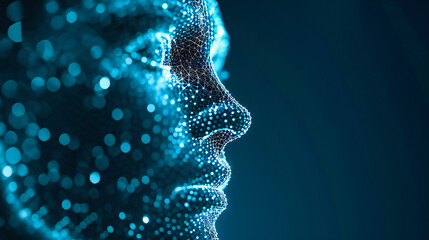 Abstract Bright Face in Art and Fashion, Glowing Makeup and Design, Futuristic Woman Portrait in Neon Lights