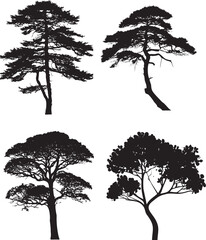 collection isolated tree Symbol silhouette style on white background.