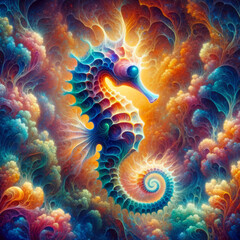 Vibrant Seahorse in a Fantasy Coral Wonderland
A seahorse swims amongst fantastical coral formations.