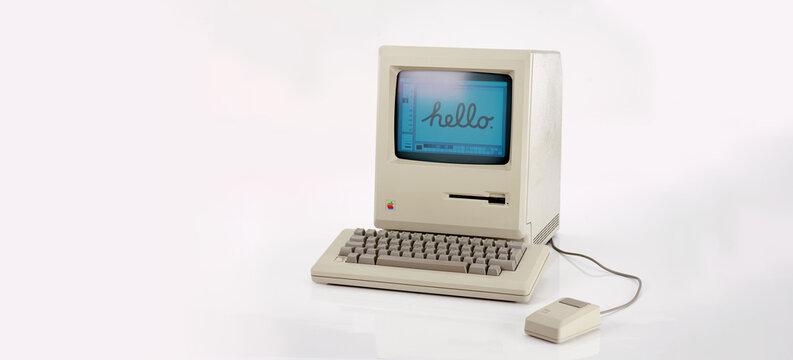 First Apple Macintosh Mac 128k from 1984, the vintage iMac