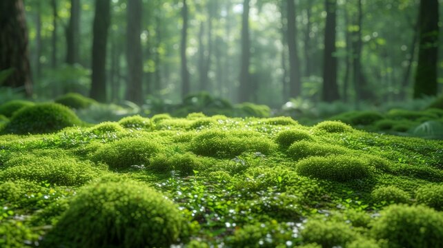 Beautiful green moss on the floor, moss closeup, macro. Beautiful background of moss for wallpaper.