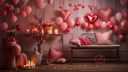 Design a love-infused Valentine's Day backdrop using warm colors and heartwarming visuals. Suitable for cards, social media, or creating a romantic ambiance