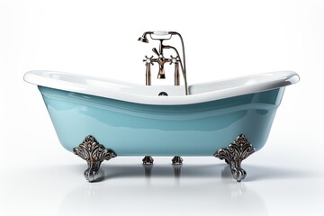 Blue bath on golden legs. Vintage style. isolated background.