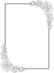 Geometric floral frame with roses line art for wedding invitations or elegant stationery.