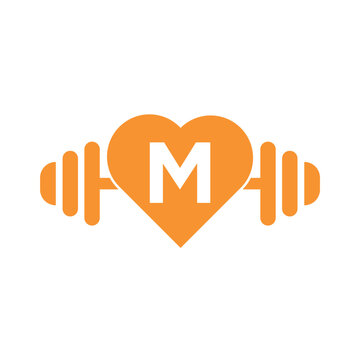 Love Gym Logo combine with letter M vector template