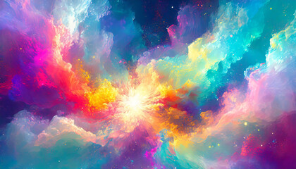 Abstract illustration, Colorful space galaxy cloud nebula. Stary night cosmos. Universe science astronomy. Supernova background wallpaper. Contrasting heaven and hell concept art