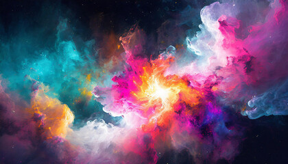 Fototapeta na wymiar Abstract illustration, Colorful space galaxy cloud nebula. Stary night cosmos. Universe science astronomy. Supernova background wallpaper. Contrasting heaven and hell concept art