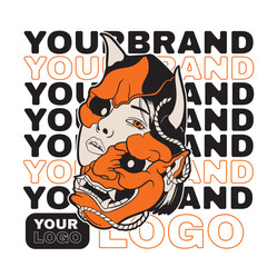 Oni Japanese girl devil mask, Vector illustration	
