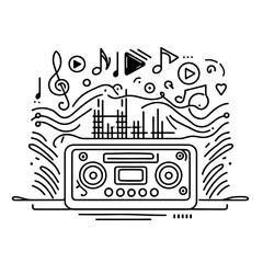 One continuous line drawing of music player soundbar with play button
