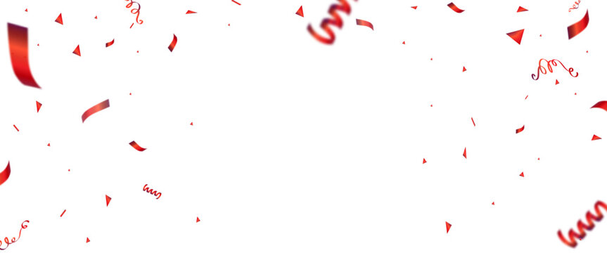 Red Gold confetti and ribbon background. Celebration background party decoration frame template.
