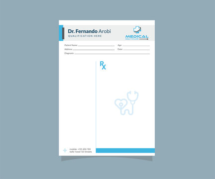 Doctor prescription pad template design, blank rx medical form a4 vector