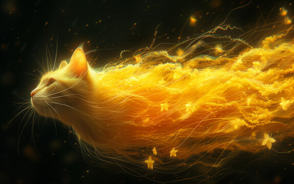 Cat in underwater daffodil world, jellyfish inspired

