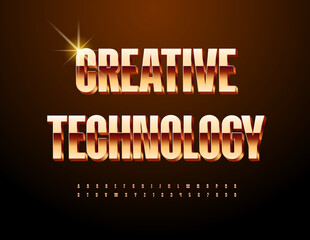 Vector premium sign Creative Technology. Gold 3D Font. Set of elite Alphabet Letters and Numbers.