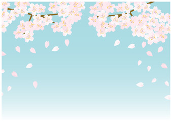 桜の花舞う春の放射状フレーム背景17青色