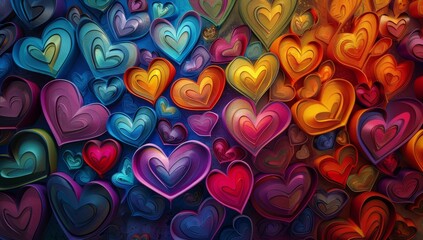 many hearts painted in different colors Generative AI - obrazy, fototapety, plakaty