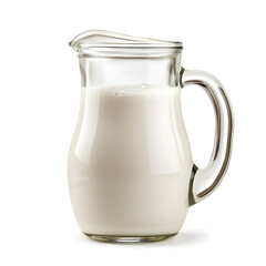 Glass jug of milk isolated on white background