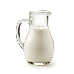 Glass jug of milk isolated on white background