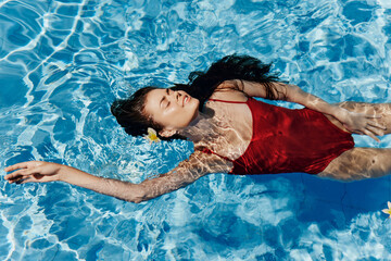 Pool woman blue water female summer