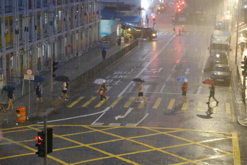 pedestrian crossing, raining, night