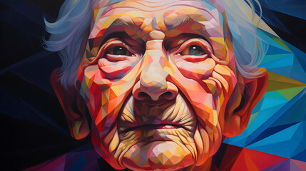 portrait of an elderly woman, multi-colored paints. Neural network AI generated art