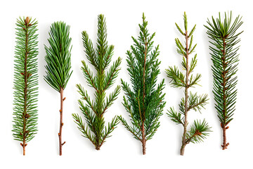 Collection of pine branches isolated on white background