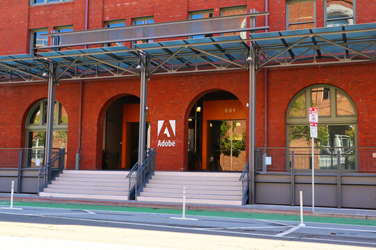 San Francisco, California &ndash; October 23, 2023: ADOBE Inc. (Adobe Systems Incorporated) Building. Built in 1905 (The Baker and Hamilton Building) located at 601 Townsend Street