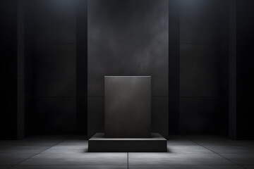 Dark background with square podium display in the centre - obrazy, fototapety, plakaty