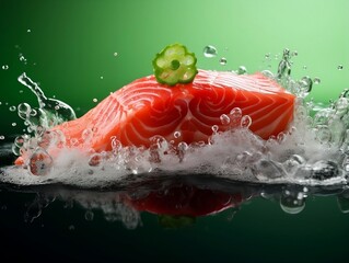 Sushi salmon with water splash