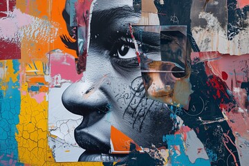 Graffiti Portrait on Textured Urban Wall