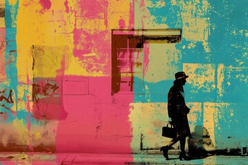 Silhouetted Person Walking Against Vibrant Graffiti
