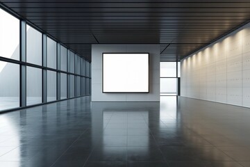 Minimalist Office with Glowing Square Frame