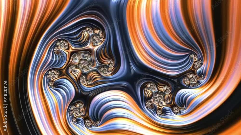 Sticker abstract fractal colorful blue and gold swirl line flowing colors. modern loop able background anima