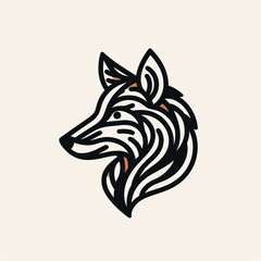 illustration line art flat logo of vector animal head fox black line colored illustration isolated white background