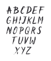Hand drawn scribble alphabet vector ink letters collection. Dry brush texture.