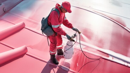 Roof color spray, painting, coating and leakage prevention service , roof surface coating, modern paint technology - obrazy, fototapety, plakaty