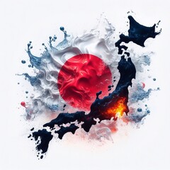 Japan flag what Splash of water and flame. AI generated illustration